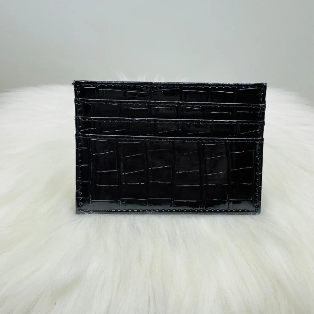 Faux Crocodile Black Embossed Glossy Small Dog Card Holder Wallet